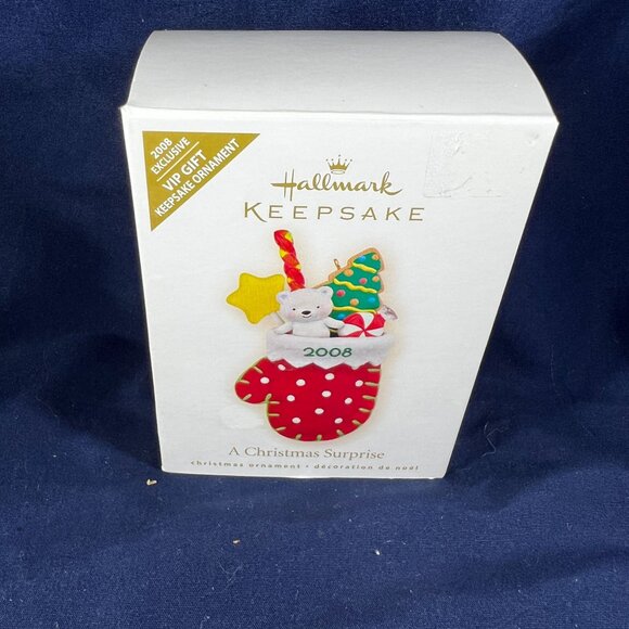 Hallmark Keepsake 2008 A Christmas Surprise Ornament With Bear In Red Polka Dot - Picture 1 of 4